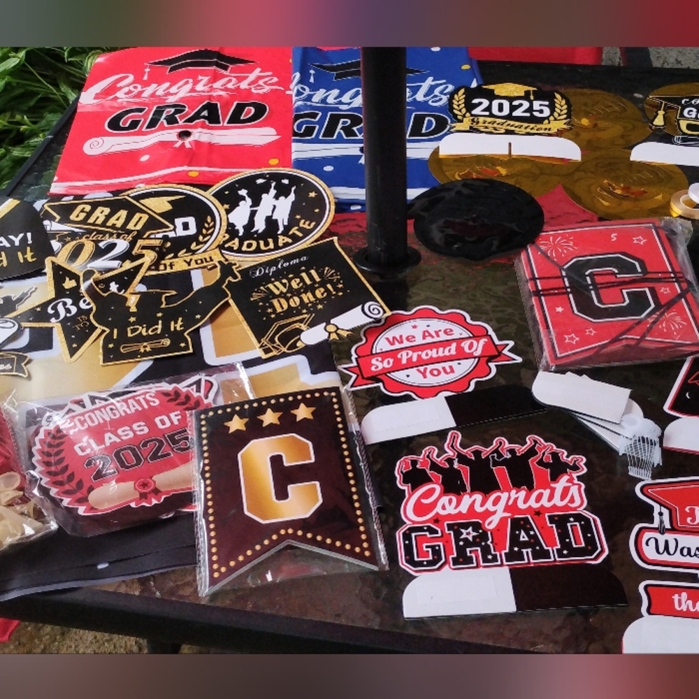 Graduation Party Supplies Set - Red, Black, Gold, Blue